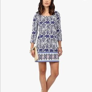 Lilly Pulitzer Sophie T-Shirt Dress Blue White Ikat Elephant Print Womens Small